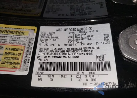 2021 Ford Bronco Sport from USA, damaged, VIN 3FMCR9A69MRA33820